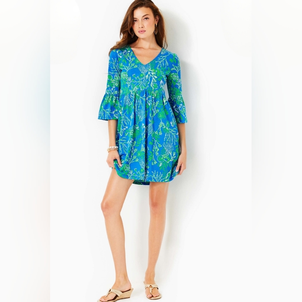 Lilly Pulitzer NWT Jannie V-Neck Cotton Dress Briny Blue A Bit Salty - Picture 3 of 6